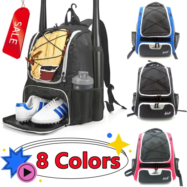 New Baseball Softball Bag Backpack with Shoes Compartment Youth Adult with Fence Hook Hold 2 Tee Ball Bats Batting Glove Gear