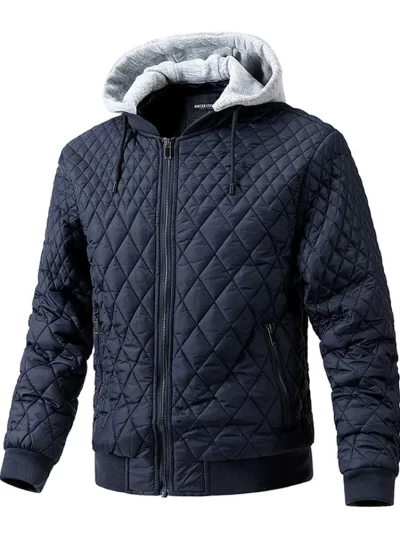 Men's Baseball Cotton Thick Hooded Jacket Winter Zip Up Detachable Hat Warm Overcoat Tops Coat Jackets Man Clothing