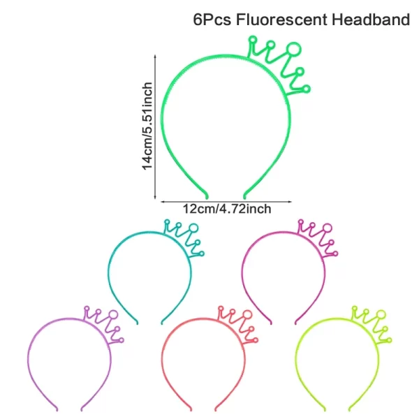 6pcs Fluorescent Hair Hoop Plastic Headband Glow In The Dark Party Supplies Photo Booth For Birthday Wedding Decor Baby Shower - Image 7