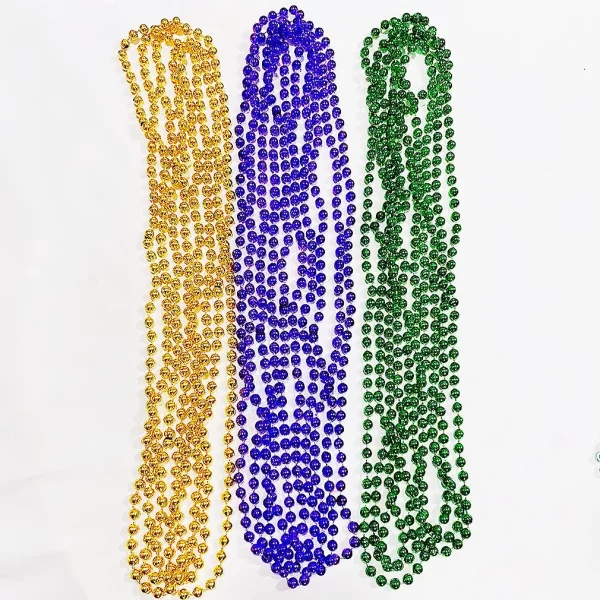 30pcs Mardi Gras Beads Multi Colors Round Beaded Necklaces Party Costume Toys Party Favor Metallic Colors in Gold, Green, Purple - Image 4