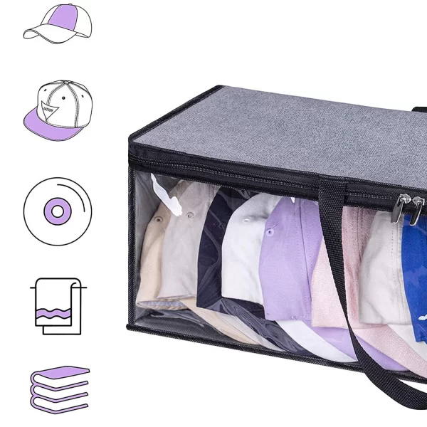 Hats Organizer with Carry Handles Transparent Hat Storage Wide Hat Storage Bag for Baseball Caps Holder Home Travel Adults Women - Image 5