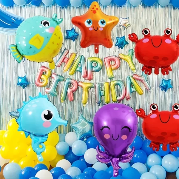 5Pcs/set Marine Life Balloon Starfish Crab Hippocampus Globos Happy Birthday Party Decorations Baby Shower Balloons