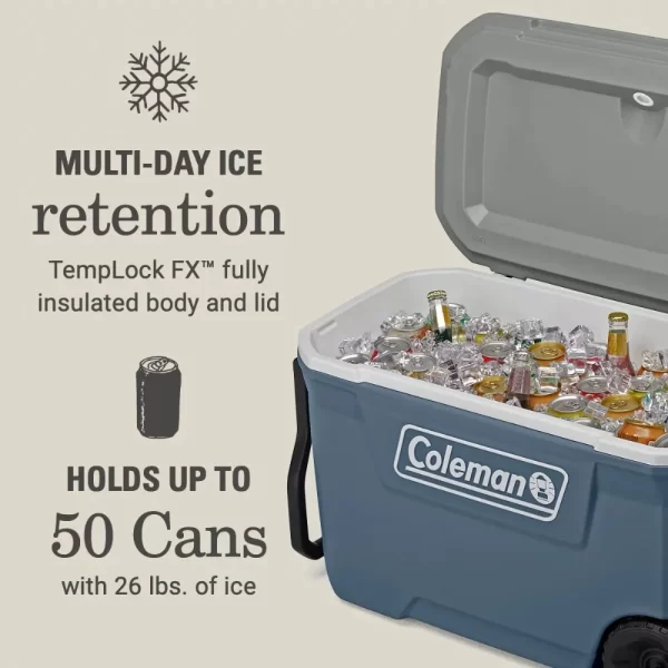 62QT Lakeside Blue Hard Chest Wheeled Cooler; Camping Tailgate Beach Tool Bag Wheeled - Image 2