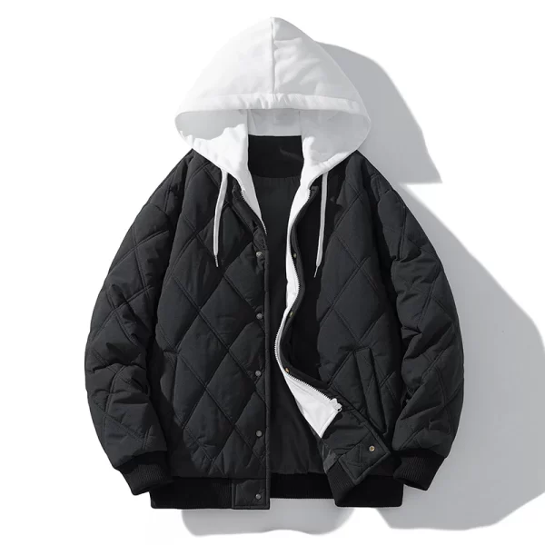 Winter Men Jacket Outdoor Hooded Zip-Up Baseball Jacket Parkas Vintage Windbreaker Men's Padded Coat Thickened Warm Streetwear - Image 2