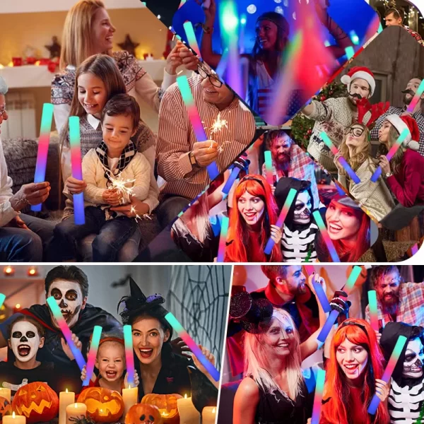 15/30Pcs LED Glow Sticks Bulk Colorful RGB Glow Foam Stick Cheer Tube Dark Light for Xmas Birthday Wedding Party Supplies - Image 2