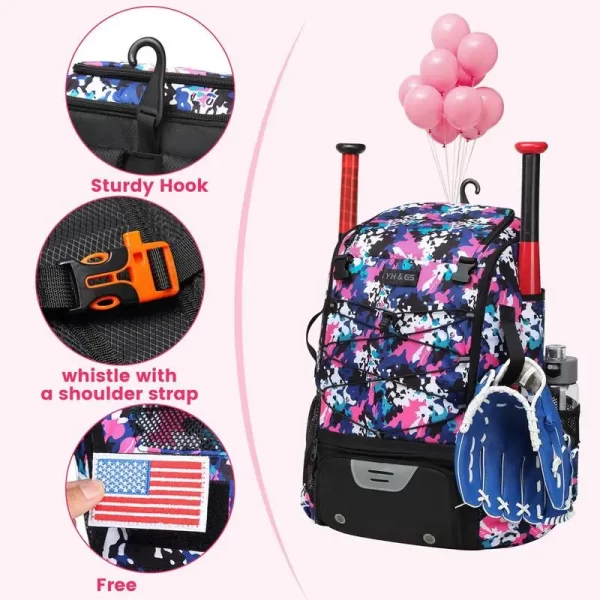 Baseball Softball Bag Backpack with Shoes Compartment Youth Bat Bags For Boys Waterproof Baseball & Softball Backpack Bat Bag - Image 3