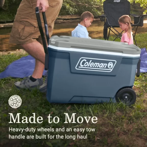 62QT Lakeside Blue Hard Chest Wheeled Cooler; Camping Tailgate Beach Tool Bag Wheeled