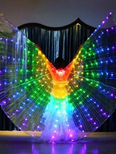 LED Luminescent Color Cloak Adult Children Dancers Luminous Butterfly Wing Stage Performance Belly Dancing Party Photo Prop