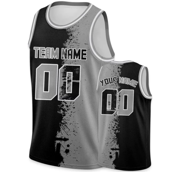 Men's Black Gray Custom Basketball Jersey - Image 3
