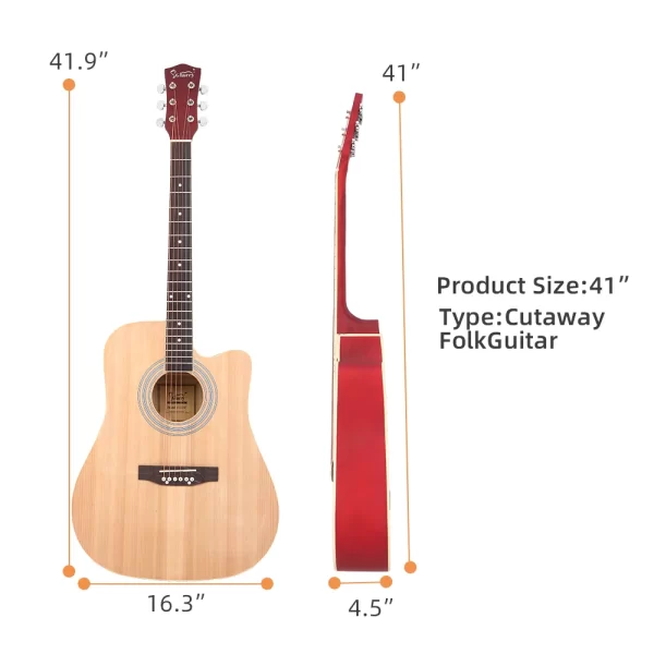 Glarry GT502 41-Inch Notch Spruce Panel Matte Edging Folk Guitar Bag Shield Wrench Burlywood - Image 5